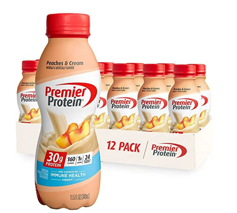 Premier Protein Shake Peaches & Cream 30g Protein 11.5oz 12 Count