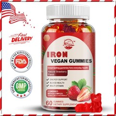 Iron Gummies Supplement with Vitamin C, Folate, B12, B6 Energy Support Daily