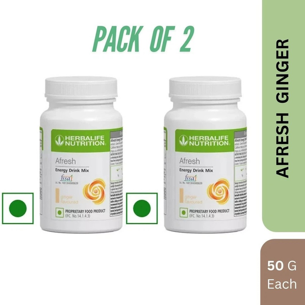 Herbalife Afresh Energy Drink Mix GINGER Flavor 50gm Each Pack of 2