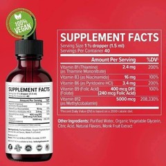 (2-PACK) Vitamin B12 Liquid Supplement Drops featuring B6, B1, Niacin & Folate