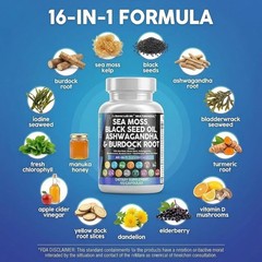 Clean Nutraceuticals Sea Moss Blend Black Seed Ashwagandha Vitamins 60 Caplets