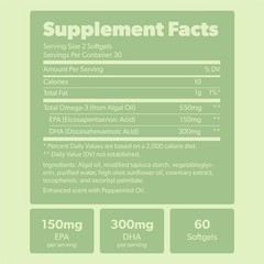 Vegan Omega 3 Supplement Plant Based DHA & EPA Fatty Acids Carrageenan Free…