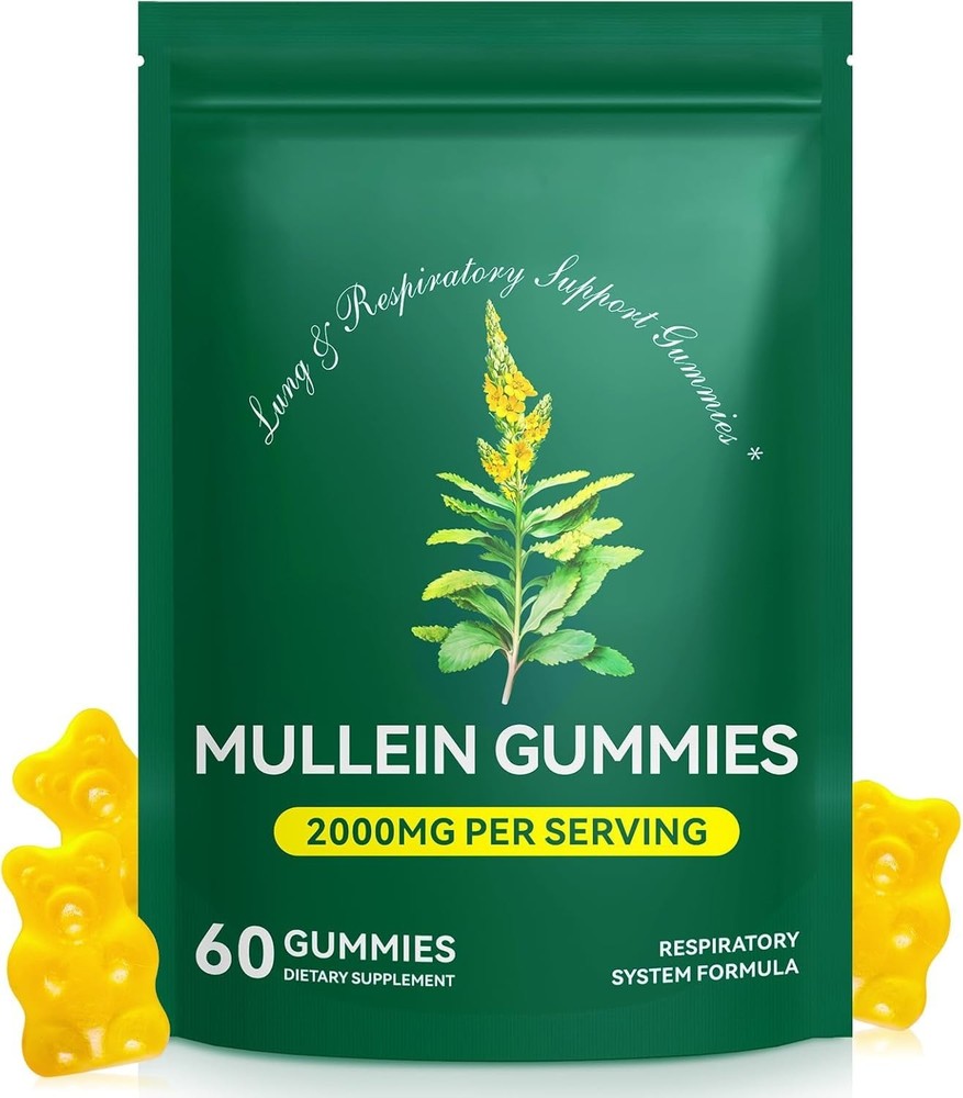 60 Count Mullein Gummies for Lung Cleanse, 2000mg Organic Mullein Leaf Extract f