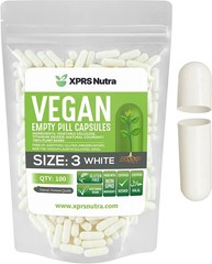 Size 3 White Empty Vegan Capsules Kosher Pill Vegetable Veggie Veg Caps