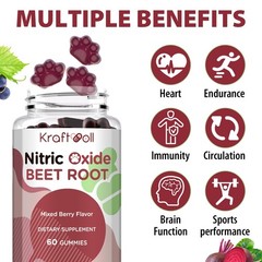 Beet Root Gummies 6000mg – Nitric Oxide Booster with Grape Seed, Pomegranate,…