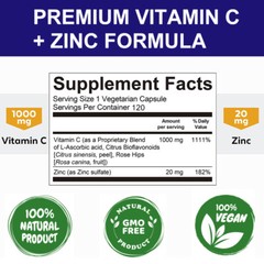 Vitamin C + Zinc Powerful Immune Support Antioxident Dietary Supplement 120Pills