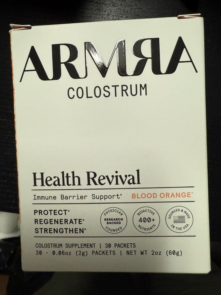 ARMRA Colostrum Health Revival Blood Orange Immune Barrier Support 30 Pack 8/26