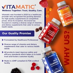 Vitamatic Iron Gummies Supplement – 20mg Serving – 60 Vegan Gummies pack of 3