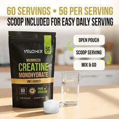 VELOMIX Micronized Creatine Monohydrate Powder – 100% Pure Creatine Powder Unfla