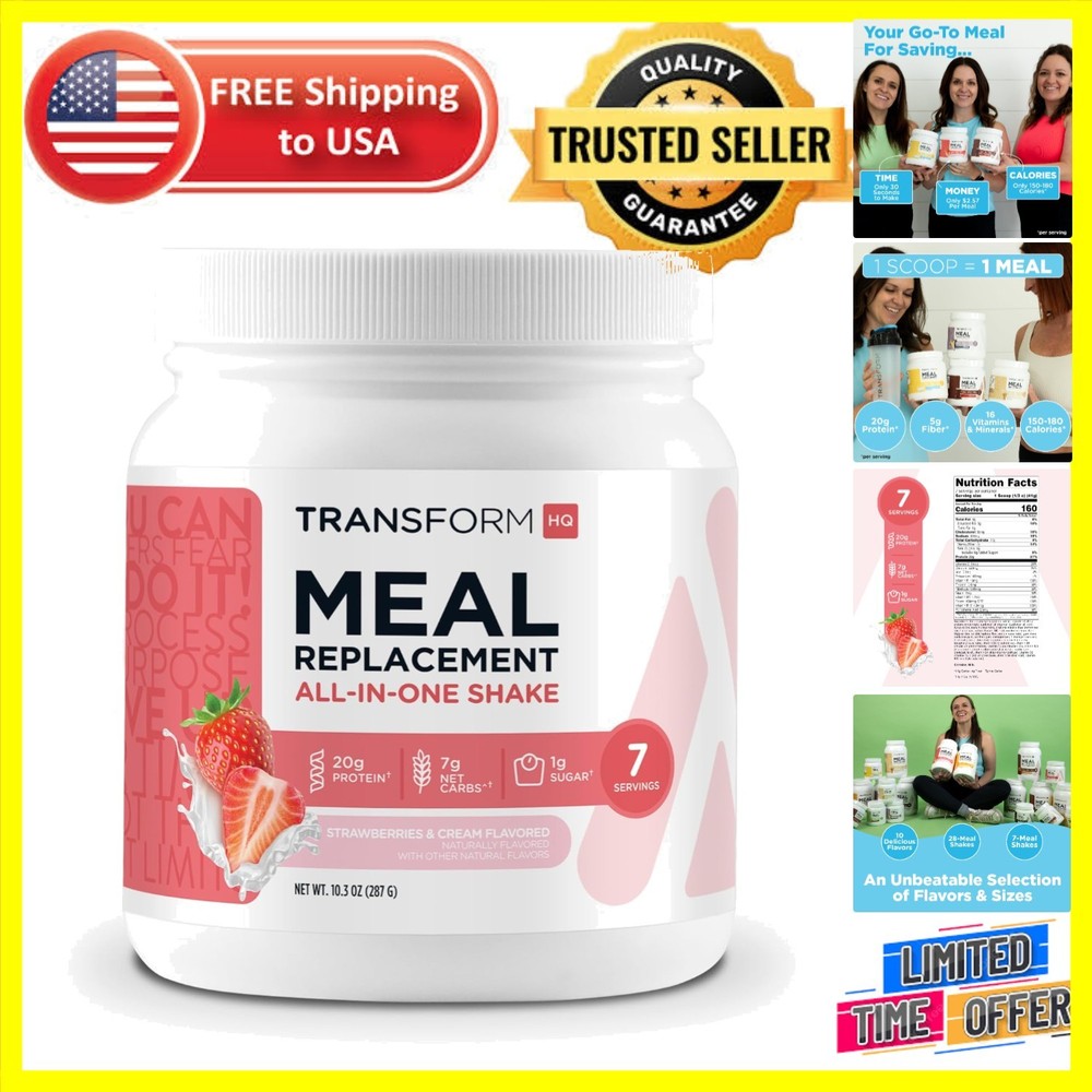 Complete Meal Replacement Shake: Strawberry & Cream Flavor, 10.1 oz, 7 Servings