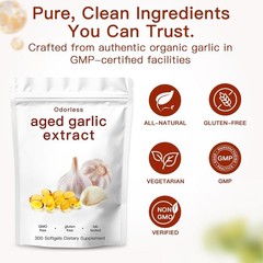Odorless Garlic 7500mg Per Servings, 300 Softgels | 2 Years Aged Garlic Extra…