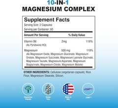 Puregen Labs Magnesium 10 in 1 complex 500mg w/vit B6 120 Veg Caps Exp 11/27 2Pk