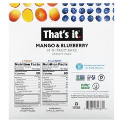 Mini Fruit Bars, Variety Pack, Mango & Blueberry, 10 Bars, 0.7 oz (20 g) Each