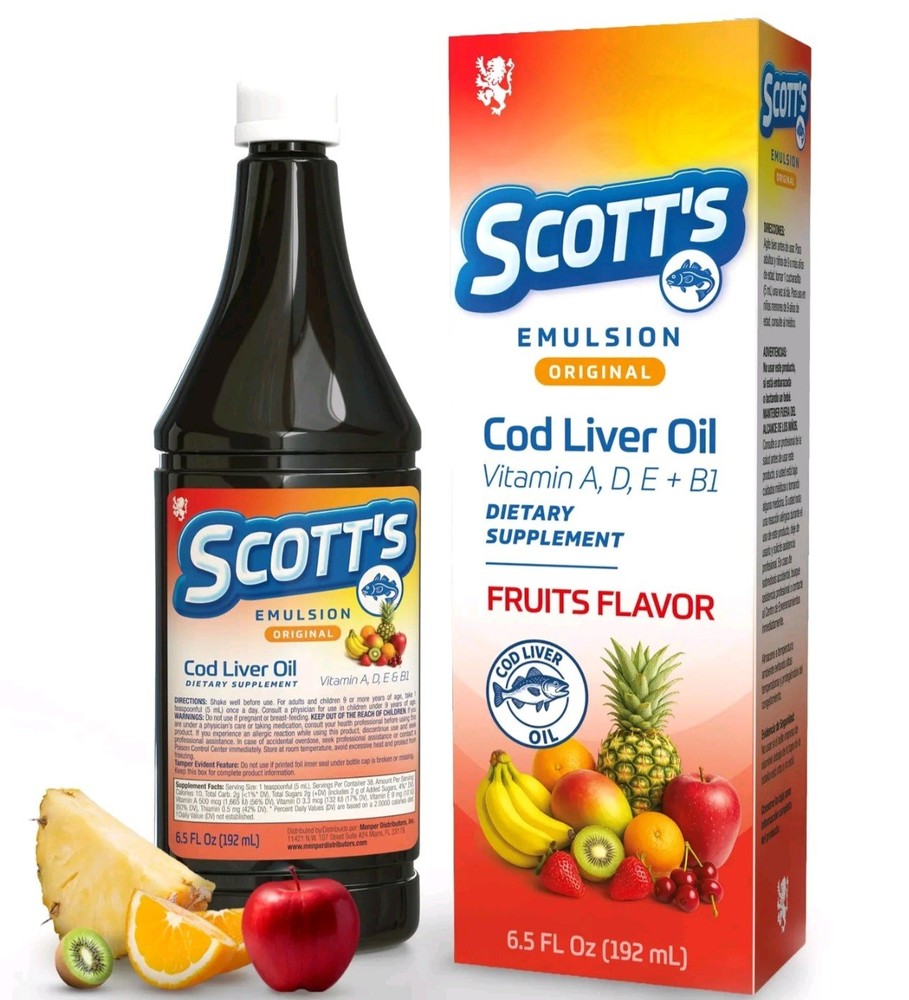 Scott’s Emulsion Original Cod Liver Oil Vitamins A D E B1 Fruits Flavor 6.5 oz