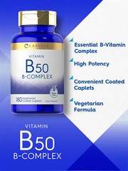 Vitamin B-50 Complex | 180 Caplets | Vegetarian, Non-GMO | by Carlyle