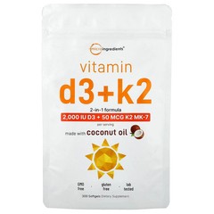 2 X Micro Ingredients, Vitamin D3 + K2, 300 Softgels