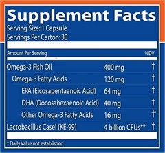 Restora Probiotic Supplement Omega 3 Gut Health Immune Support 30 Capsules