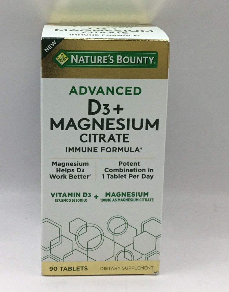 Nature’s Bounty Advanced D3+ Magnesium Citrate 90 Tablets Exp 7/27