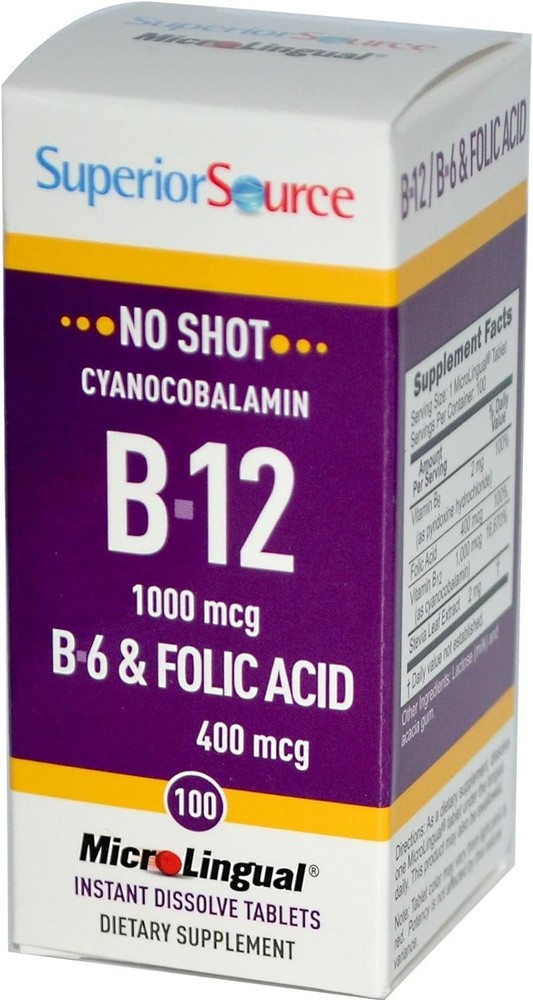 Superior Source B Complex Vitamins B12 B6 Folic Acid Sublingual Tablets 100 C…