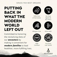 Ancestral Supplements Grass Fed Beef Organ 180 Capsules Supplement – Non-GMO