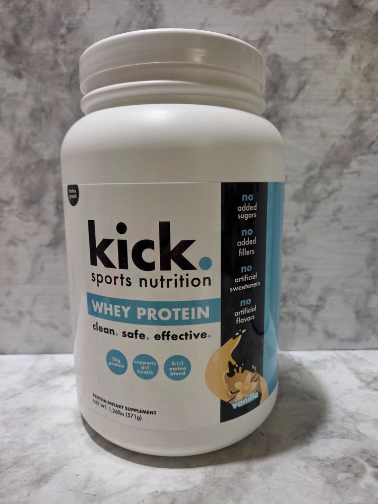 Kick Sports Nutrition Whey Protein Powder 25g Vanilla 1.26 LB 4/2027