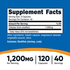 Nutricost Chitosan Supplement (1,200mg) 120 Capsules – GMO-Free, 40 Servings