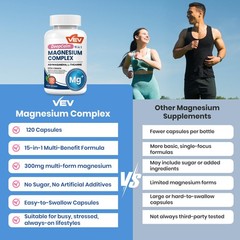 VEV DeepCalm 15-in-1 Magnesium Complex for Women 120 Count (Pack of 1), Blue