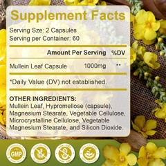 Mullein Leaf Capsules Extra Strength Support Respiratory Health Lung Detox 120Pc