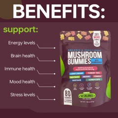 Functional Mushroom Gummies, 2500mg w/Ashwagandha Shiit mix for Focus Immunity