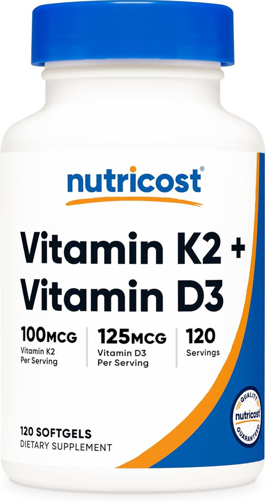 Nutricost Vitamin K2 (MK7)(100Mcg)+Vitamin D3 (5000 IU) 120 Softgels-Gluten Free