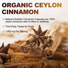 Organic Ceylon Cinnamon Capsules 1800mg Blood Sugar Support Non-GMO, Gluten Free