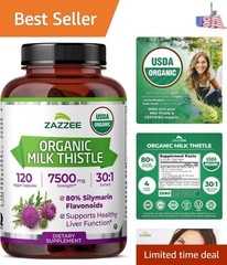 USDA Organic Milk Thistle 30:1 Extract, 80% Silymarin, 120 Capsules, 4 Supp…