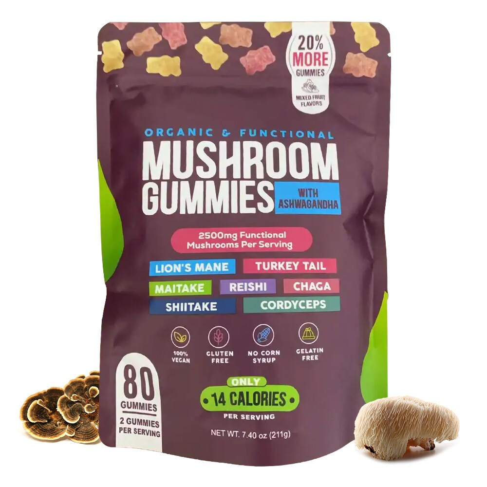 pure Mushroom Gummies – 2500mg with Ashwagandha, Focus & Immune Support