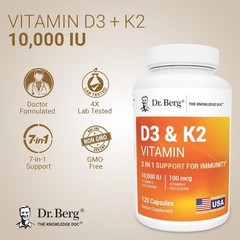 Dr. Berg 10,000 IU Maximum Strength 2-in-1 Vitamin D3 K2 Vitamin Supplement