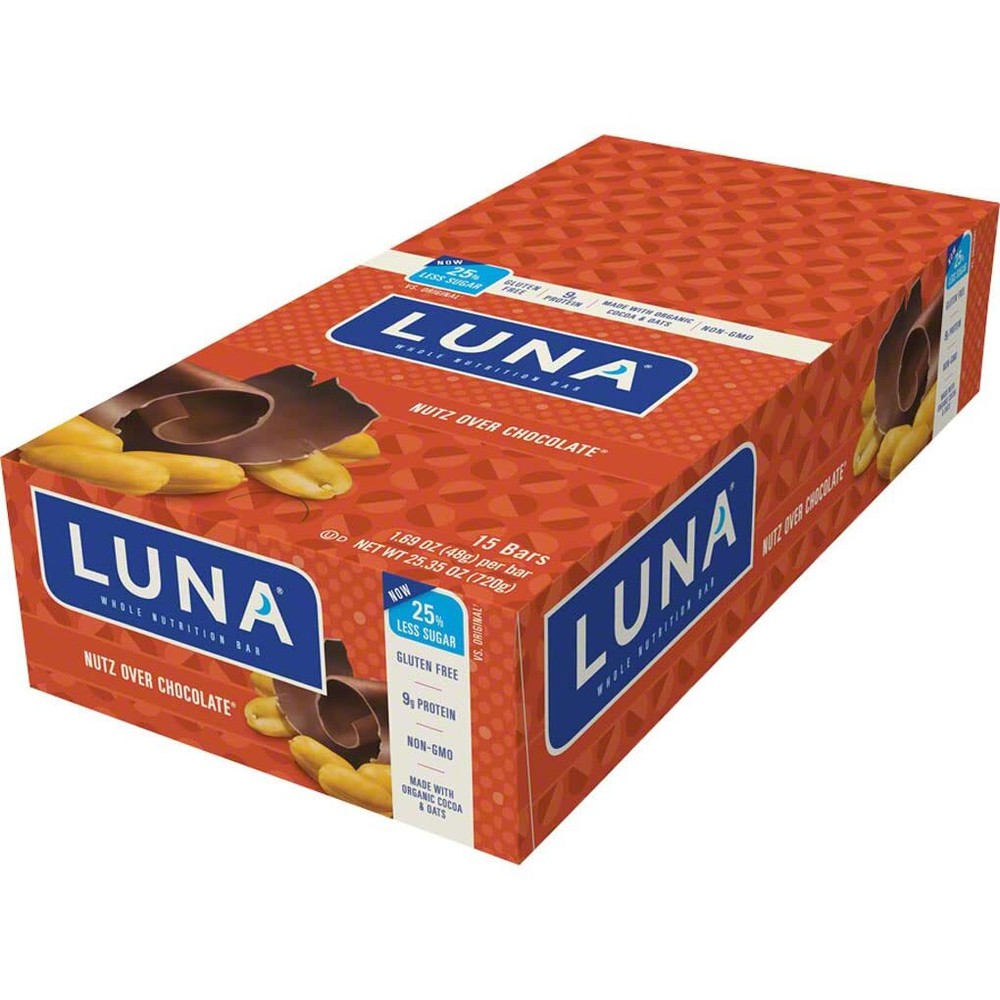 LUNA Nutz Over Chocolate Nutrition Bars 15 Count Gluten Free On The Go Snack