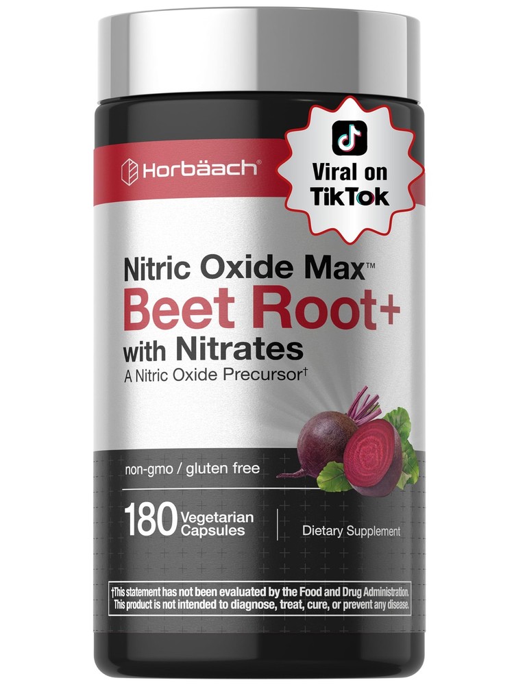 Horbäach Nitric Oxide Beet Root Capsules | 180 Count | with Nitrates and Precur