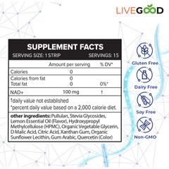 LiveGood NAD+ Supplement Sublingual Strips Cellular Energy Brain Anti-Aging