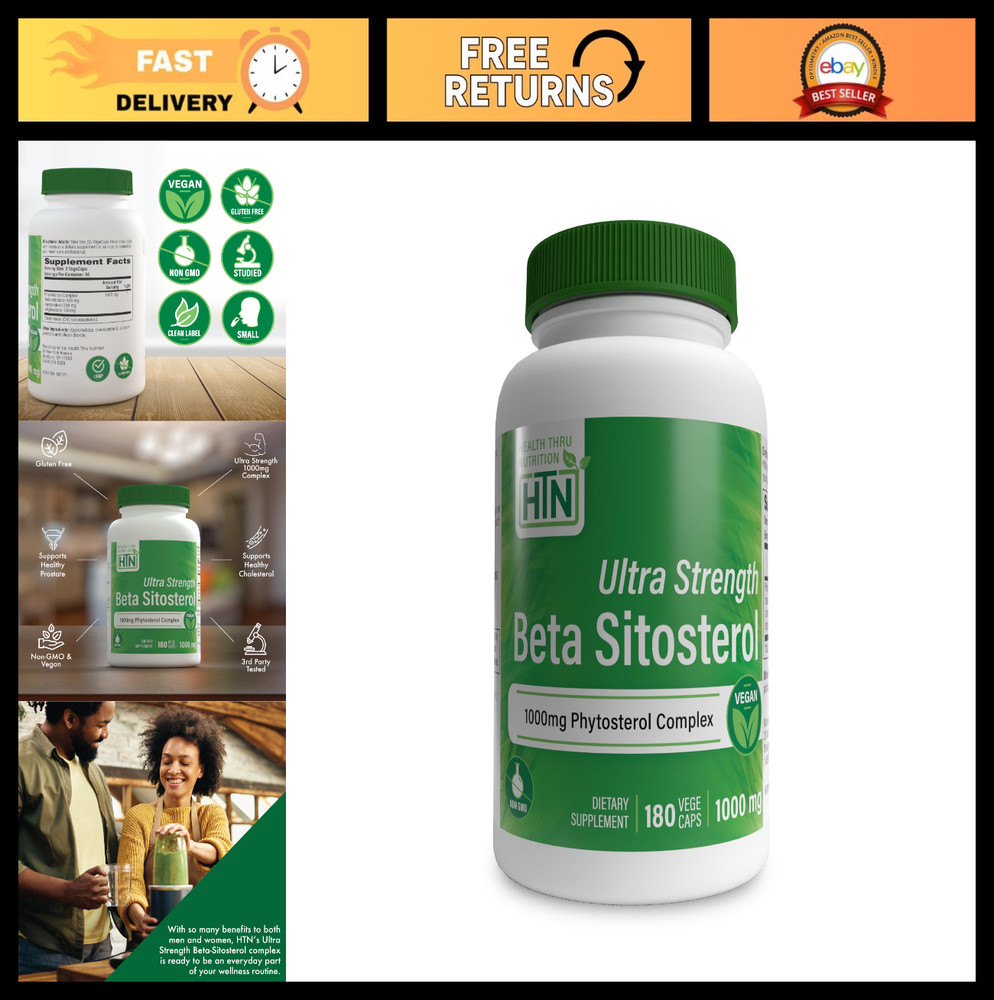 Ultra Strength Beta Sitosterol 1000mg | Non-GMO Vegan Phytosterols Complex 180 C