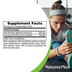 NaturesPlus Herbal Actives Red Yeast Rice 600mg & CoQ10 100mg, Extended Relea…