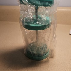 12 fl oz Clear/Green Reusable Plastic Whipped Cream Maker with Screw-On Lid