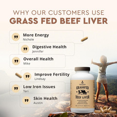 Ancestral Supplements Grass Fed Beef Liver, Energy & Wellness Support, 180ct