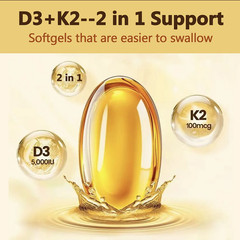 Vitamin D3+K2,2 in 1 Support, for Bones, Heart & Immune- 250 Capsules–