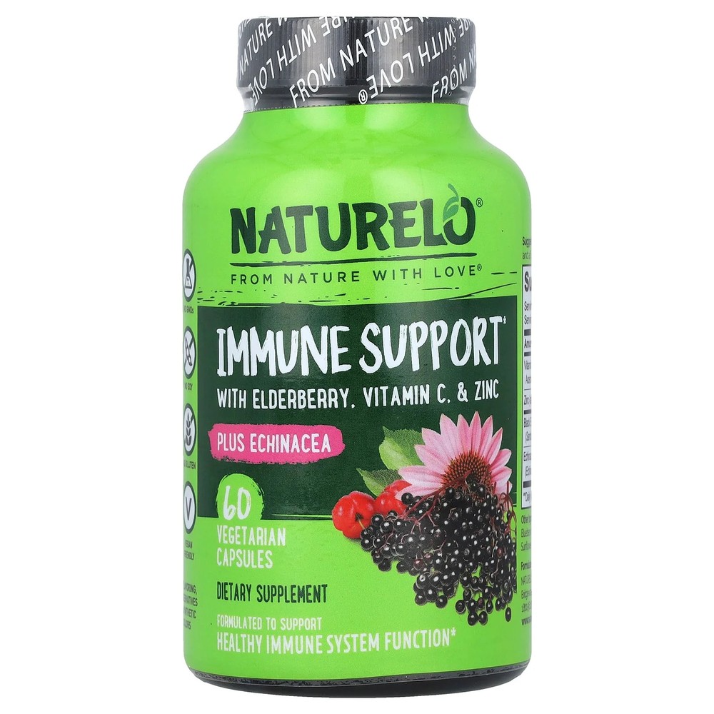 2 X NATURELO, Immune Support with Elderberry, Vitamin C & Zinc plus Echinacea,