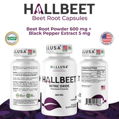 HALLBEET – Beet Root Nitric Oxide, Blood Flow & Circulation Support, 60 Capsules