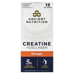 2 X Ancient Nutrition, Creatine + Collagen, Orange, 15 Gel Packs, 1 fl oz (30 m