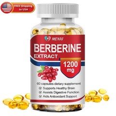 Berberine HCL Premium Extract 1200mg Antioxidant Blood Sugar Support 60 Capsules