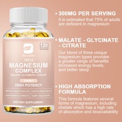 Triple Magnesium Complex 300Mg – Improves Sleep, Energy and Immune Support 120PC