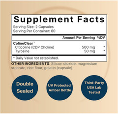 Citicoline Supplements, CDP Choline, Citicoline 500Mg plus Tyrosine 50Mg per Ser