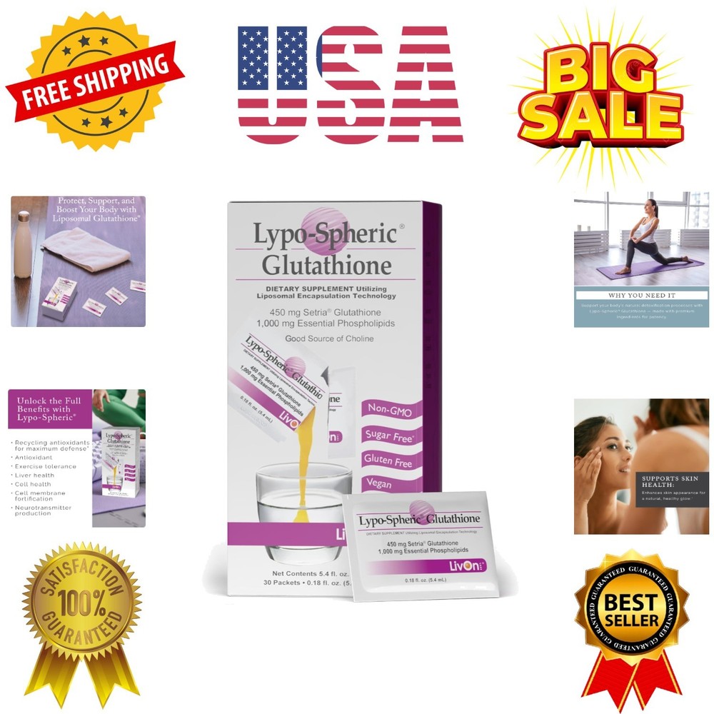 Lypo-Spheric Glutathione – 30 Packets – 450 mg Glutathione Per Packet – Lipos…