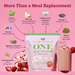 VitaHustle ONE Meal Replacement Shake – Strawberry | Plant-Based P – 15 Servings